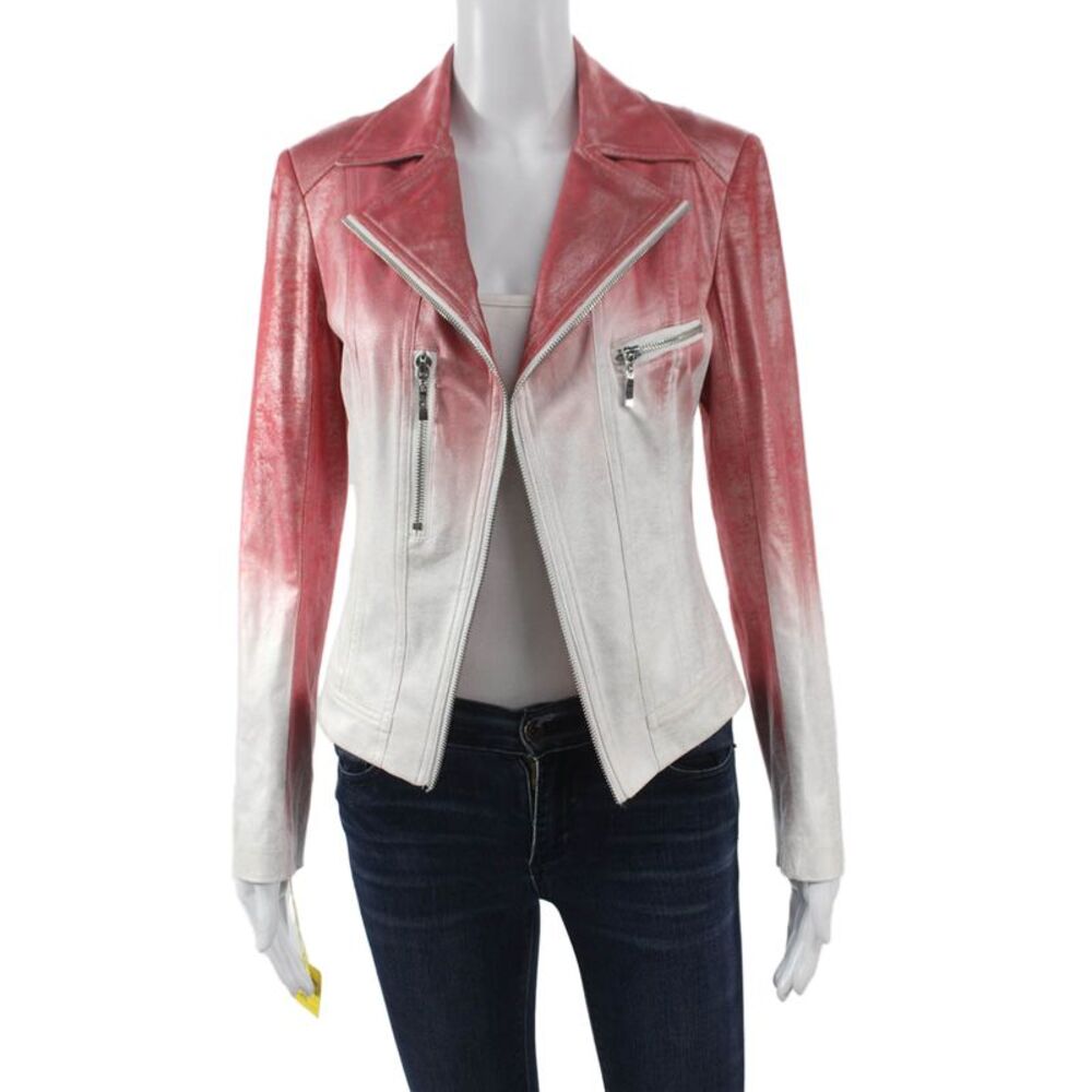 Insight Womens Biker Jacket Red Ombre Zip Long Sleeve Size 12